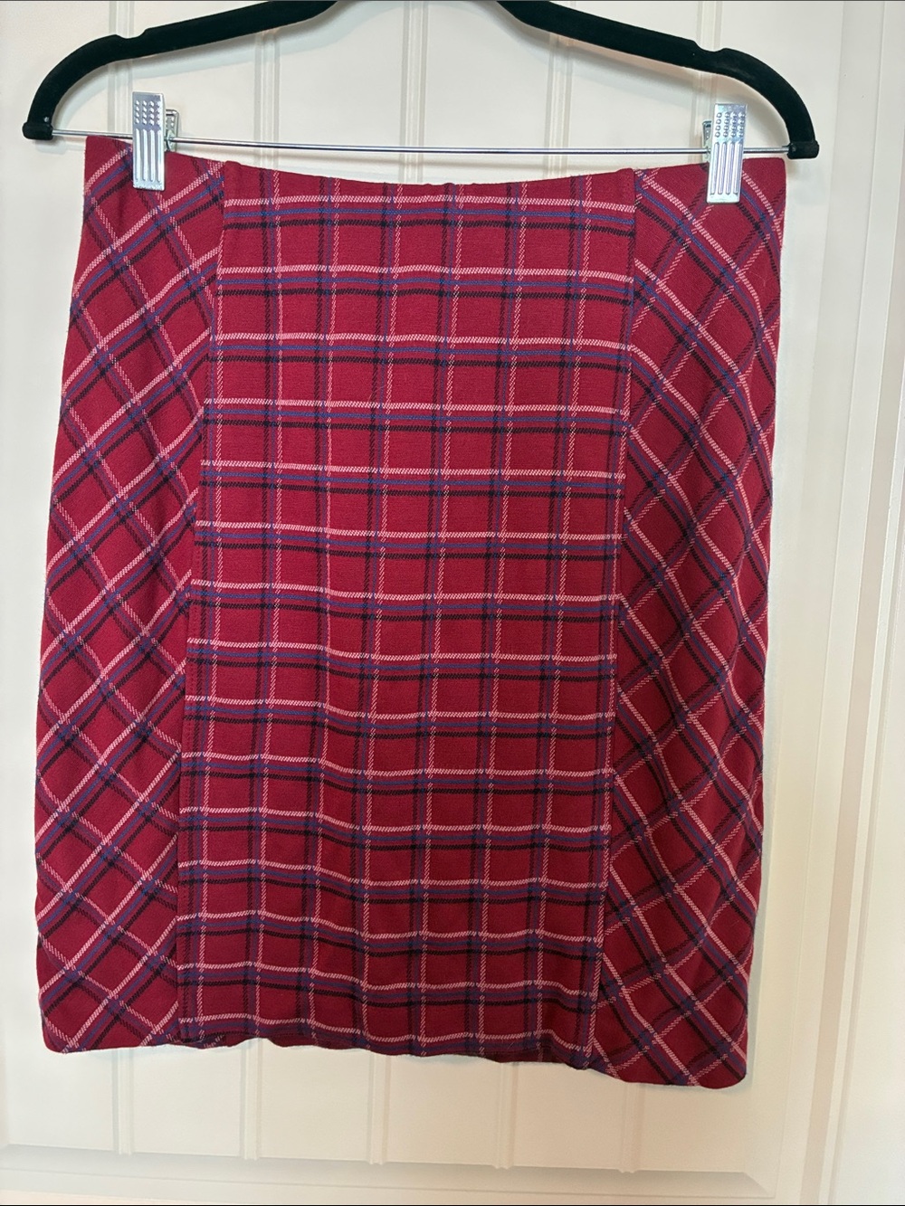 J.Jill Red Plaid Stretch Sweater Knit Pencil Skirt, Small
